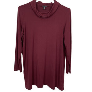 Eileen Fisher Tunic Top Size XL Burgundy Cowl Neck Minimalist Lagenlook Capsule